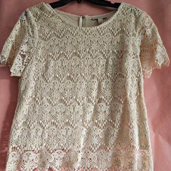 Ivory Crocheted Top with Bell Sleeves - Size L - Picture 1 of 4